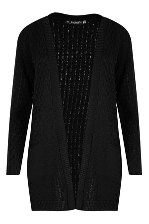 Womens Chunky Knitted Grandad Cardigan Ladies Baggy Boyfriend Open Pocket Jumper