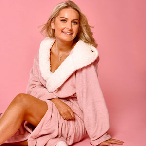 Sienna Ladies Mens Long Hooded Dressing Gown Soft Flannel Fleece Sherpa Bathrobe