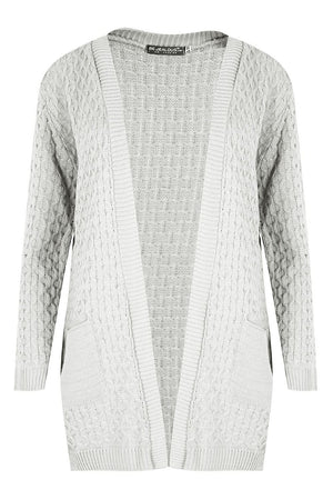 Womens Chunky Knitted Grandad Cardigan Ladies Baggy Boyfriend Open Pocket Jumper