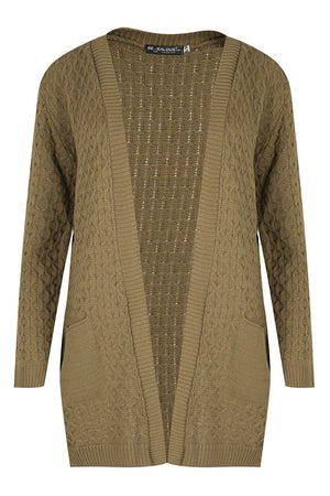 Womens Chunky Knitted Grandad Cardigan Ladies Baggy Boyfriend Open Pocket Jumper