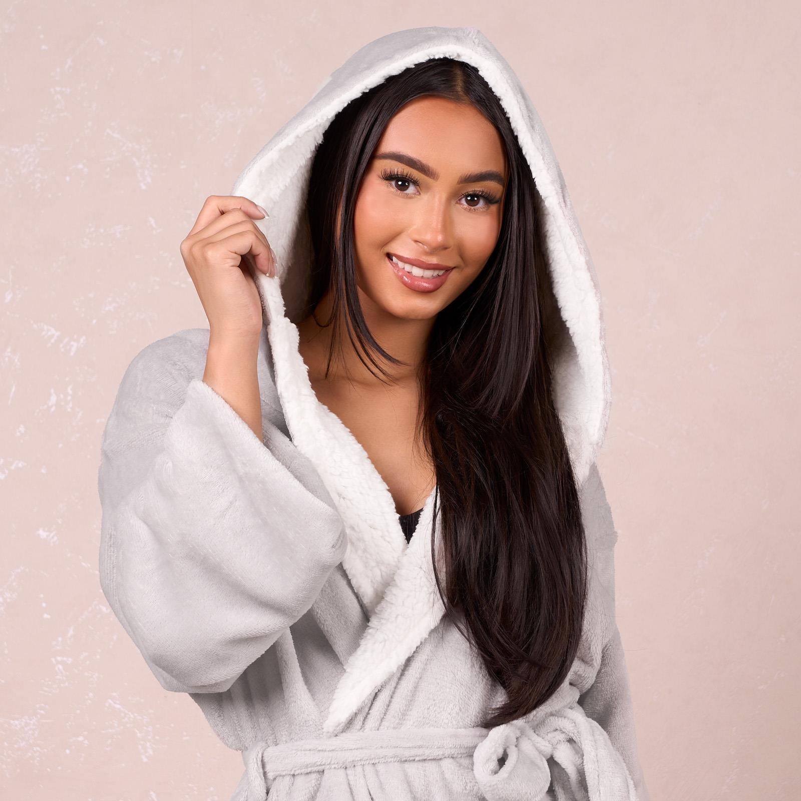 Sienna Ladies Mens Long Hooded Dressing Gown Soft Flannel Fleece Sherpa Bathrobe