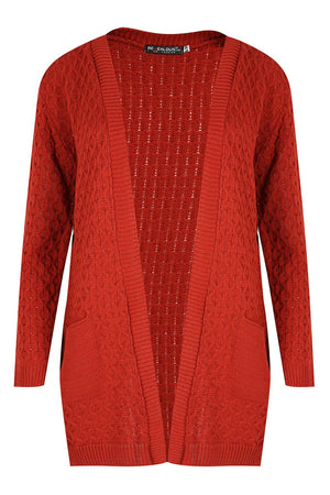 Womens Chunky Knitted Grandad Cardigan Ladies Baggy Boyfriend Open Pocket Jumper